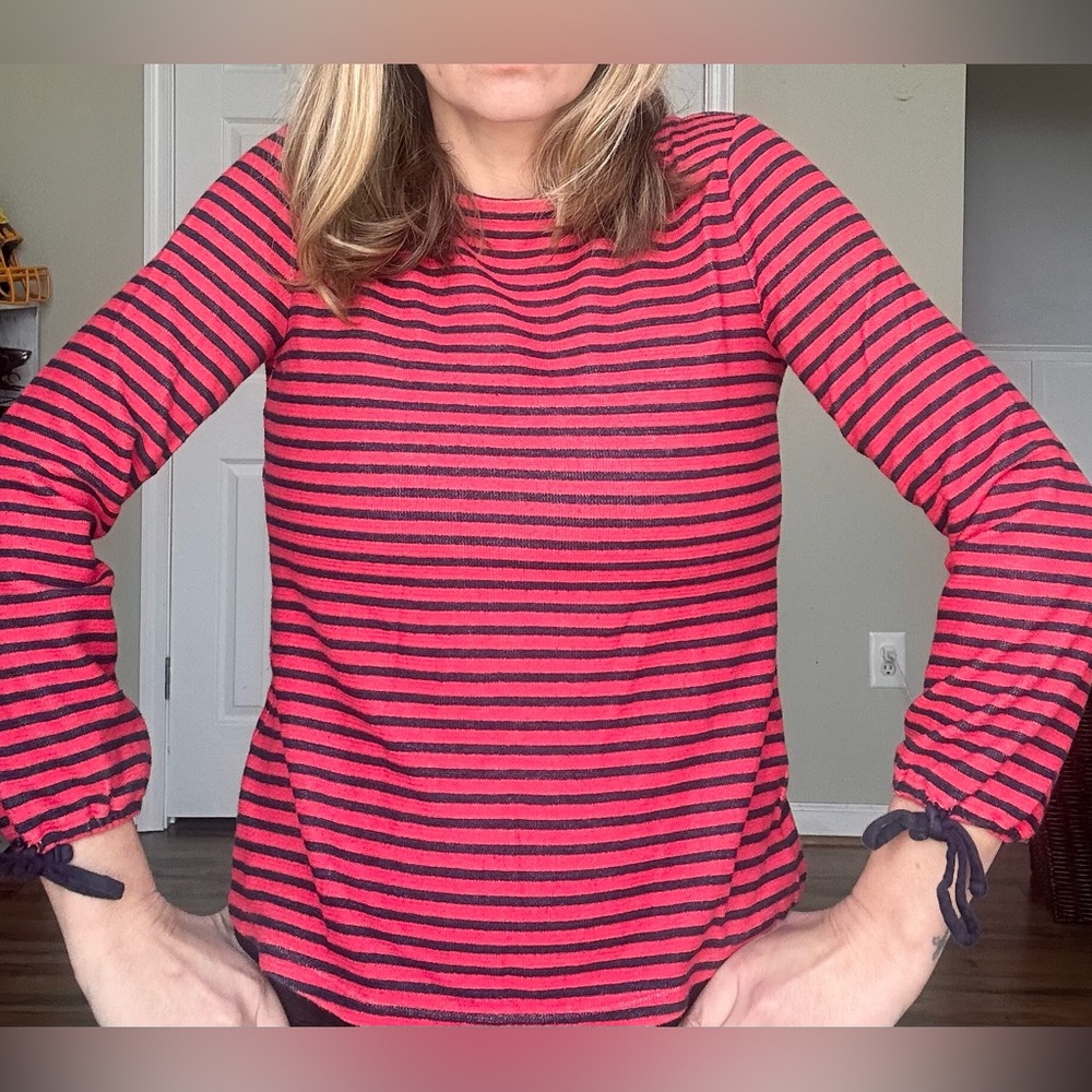 Talbots Red and Navy Striped 3/4 Long Sleeve Top